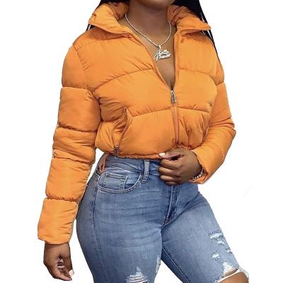 China Breathable Outdoor Windproof Orange Bubble Down Coat Womens Winter Crop Clothes Warm Casual Stripper Jacket for sale