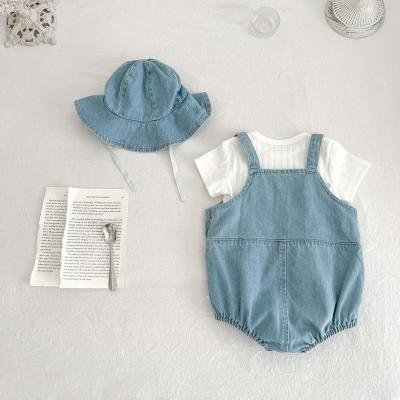 China Casual 2023 Wholesale Custom kids denim romper Overalls sleeveless jumpsuit for baby for sale