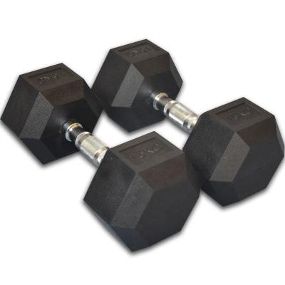 China Eco-friendly 15 lbs 20kg Strengthen Muscle Gym Equipments Rubber Iron Hex Dumbbells for sale