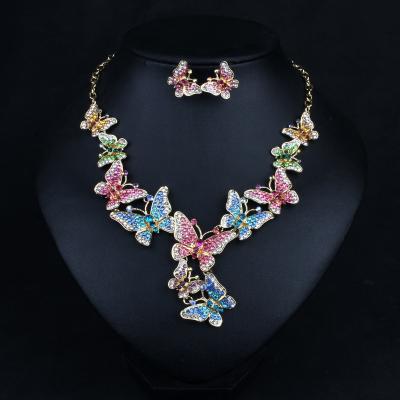 China High Quality Jewelry Set Vintage Luxury Fashion Women Jewelry Set Rhinestone Bridal Crystal Style Wedding Butterfly Necklace Earring Set for sale