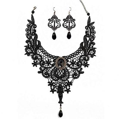 China New FASHIONABLE Handmade Black Gothic Women Lace Up Party Jewelry Necklace Earring Set for sale