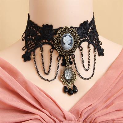 China Vintage Princess Black Lace Short Neck Necklace For Women Lolita Cute Choker Necklace Gothic Jewelry Necklace Party Gift for sale