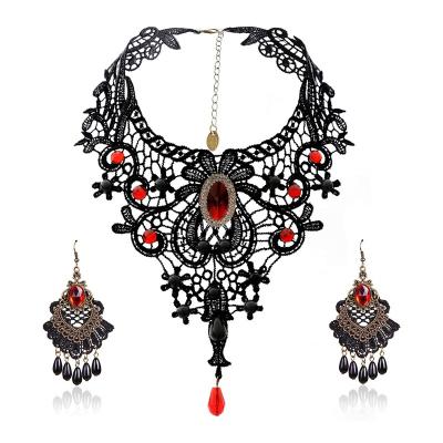 China High quality jewelry set handmade exaggerated jewelry set gothic jewelry black lace necklace and earring women accessories party jewelry for sale