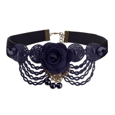 China Europe and America Princess Black Ribbon Choker Necklace for Women Gothic Necklace Jewelry with Flower Necklace Black Short for sale