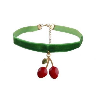 China New Women's Gothic Choker Charm Necklace Cute Jewelry Necklace With Cherry Pendant Necklace Short Chain Party Jewelry for sale