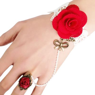 China Gothic Handmade Neo-Gothic White Lace Wrist Bracelets With Flower Women Accessories Bangles Bracelets Jewelry for sale