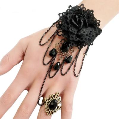 China Handmade Retro Gothic Revival Style Wrist Flower Bracelets For Women Exaggerated Lace Bracelets Bangles for sale