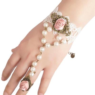 China New Handmade Vintage White Lace Bangle Bracelet With Rose For Women Bracelets Bangles Wrist Jewelry Accessories for sale