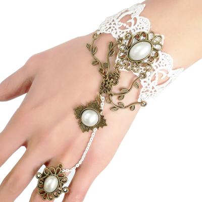 China Vintage Handmade Vintage White Lace Bracelet For Lady Party Jewelry Gothic Bangle Bracelet Women Accessories Wrist Jewelry for sale