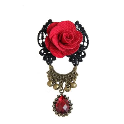 China Lace Up Handmade Women Party Clothing Accessories Vintage Corsage Buckle Pin Brooches With Bell for sale