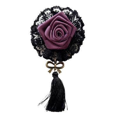 China Handmade Antique Rose Buckle Women Accessories Lace Corsage Gift For Her Party Jewelry Tassels Pin Brooches for sale