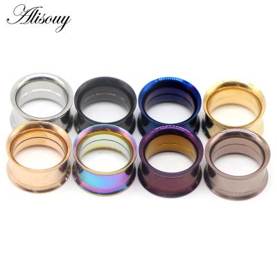 China Hiphop Alisouy 2PCS Stainless Steel Ear Flesh Tunnel Plugs Anodized Internally Thread Double Flared Hollow Ear Expander Gauge Jewelry for sale