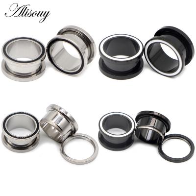 China TRENDY Alisouy 2pcs Ear Plugs Tunnels Stainless Steel Pulley White Line Screw Extender Stretcher Fashion Piercing Body Jewelry Earrings for sale