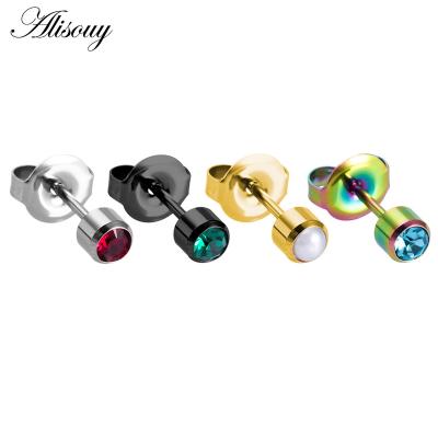 China TRENDY Alisouy 2pcs Stainless Steel Birthstone CZ Zircon Ear Helix Tragus Cartilage Stud Earrings Piercing Professional for Gun Jewelry for sale