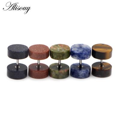 China TRENDY Alisouy 2 Pieces Women Men Natural stone tunnels Earring Barbell Tragus Cartilage fake Ear plugs piercing body jewelry earrings for sale