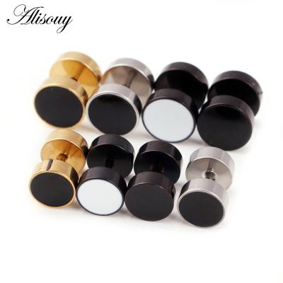 China Punk Alisouy 2 Pieces Drip Oil Round Barbell Body Piercing Jewelry Ear Plug Tunnels Stainless Steel Earring Studs Girl Boy Earrings for sale