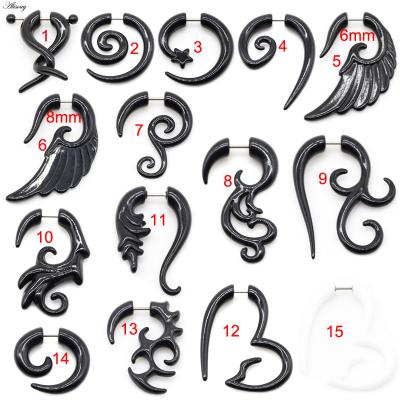 China TRENDY Alisouy 2 Pieces Acrylic Cheater Twist Spiral Heart Star Feather Ear Taper Gauges Expander Earring plug Body Piercing Jewelry for sale