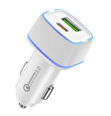 China 12V 24V Type C USB A Car Charger 38W PD Fast Charging Metal Car Charger for sale