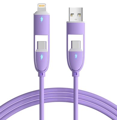 China Multi Function Silicone 4 In 1 Charging Cable 60W Fast Charging USB Data Cable for sale