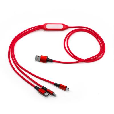 China 1.2M 2A gevlochten + ABS + aluminium USB kabel aanpasbaar 3 in 1 LED licht data kabel voor mobiele telefoon opladen Te koop