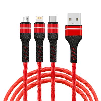 China 1.2M 2A Braided Aluminum Alloy USB Cable for Mobile Phone Charging Red/Black Customizable 3 In 1 Data Cable for sale