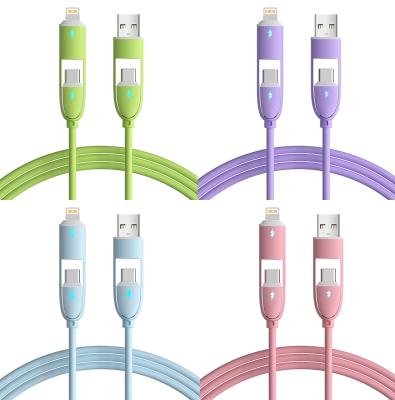 China 1m  C-C66W C-L27W Multi Function Silicone 4 In 1 Charging Cable Fast Charging USB Data Cable for sale