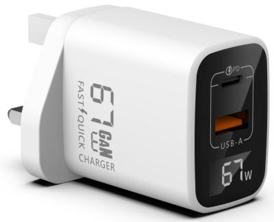 China UK Plug 67W GaN USBA with USB C dual ports Charger Super Fast Charging Charger PD  Adapter for sale