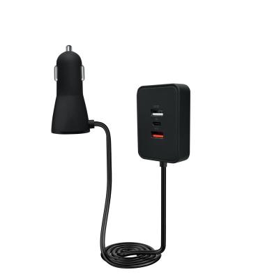 China 52W Black Fast Charging USB Car Charger Triple Ports 1 USB A  2 USB C Car Power Adapter for sale