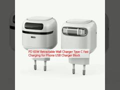 PD 65W Retractable Wall Charger Type C Fast Charging for Phone USB Charger Block