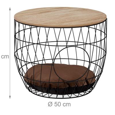 China Decorative Convertible Coffee Table Metal Wire Round Wooden Pet Coffee Tables With Pet Bed for sale