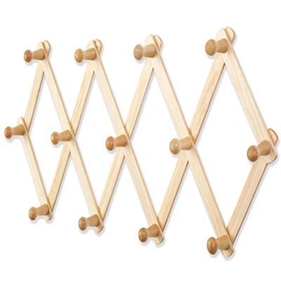 China Viable Expandable Coat Rack (13 Pegs) for Hat Coffee Mug Key Tie Jewelry Umbrella Accordion Style Wooden Wall Storage Holders and Racks for sale