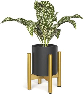 China 8 Inch Pot 8 Inch Golden Potted Plant Stand Mid Century Flower Planter Stand Wooden Stand for sale