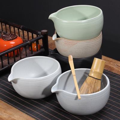 China Viable Custom Logo Bamboo Matcha Bowl Whisk Set Ceramic Matcha Bowl With Spout for sale