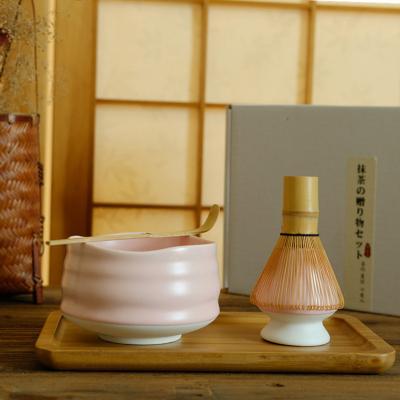 China Sustainable Customized Ceremonial Beater Pink Tea Matcha Set White Matcha Set Box for sale