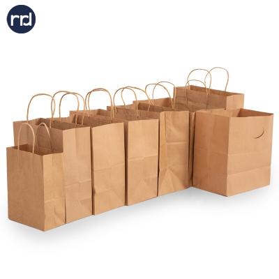 China 2021 Hot Sale RR Donnelley Brown Paper Bag Recyclable Cheap Gift Flat Packing Handle Shopping Bag Brown Paper Bag for sale