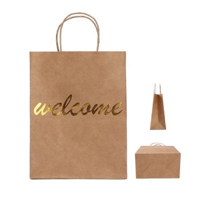 China Recyclable RR Donnelley Brown Paper Bag Gift Bags Recyclable Paper Packaging Bag For Shopping With Handle for sale