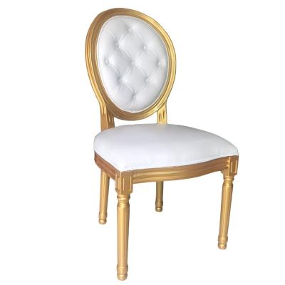 China CHINA Factory Price Durable Louis XVI Style Chair White Leatherette With Button And Gold Metal Tufted Frame for sale