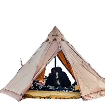 China LS Safari Tent Luxury Canvas Resort Family Camping Tent Travel Cotton Canvas Outdoor Luxury Outdoor Camping Rise Bell Type Straight Tie Tent for sale