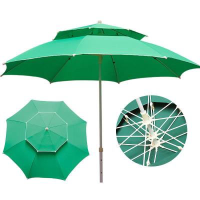 China LS ROMAN Logo Windproof Double Canopy Custom Fiberglass Ribs Waterproof Beach Outdoor Umbrellas for sale