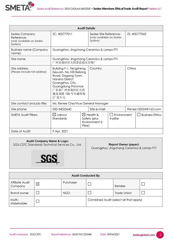 sedex - Guangzhou Nansha Jingchang Ceramics & Lamps Fty