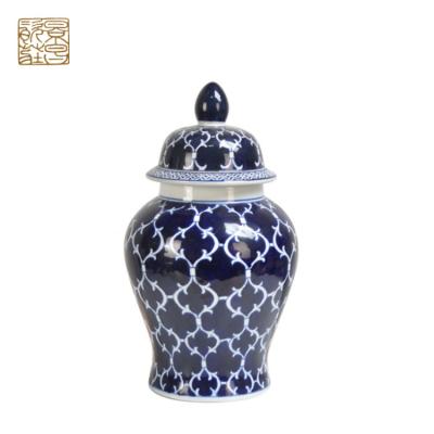 China Wholesale Customized Minimalist Antique Blue Decorative Ceramic Pattern Ginger Jars With Lid for sale