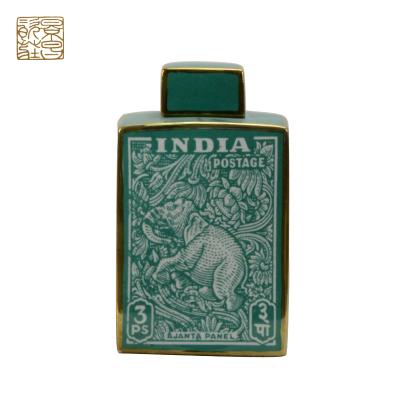 China India Style Elephant Bottles Traditional Green Decorative Antique Pattern Porcelain Ceramic Pots for sale