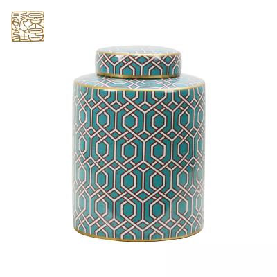 China Artistic Style Stocked Blue Striped Decorative Porcelain Ceramic Jars for sale