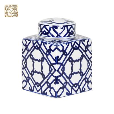 China Retro Traditional Wholesale Guangzhou Exquisite Blue Chinese Ceramic Canister and White for sale