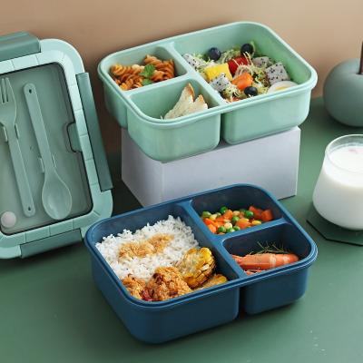 China Rectangular Insulated Plastic Kids Bento Box Lunch Box Microwavable PP 3 Grids Waterproof Bamboo Fiber Storage Container for sale