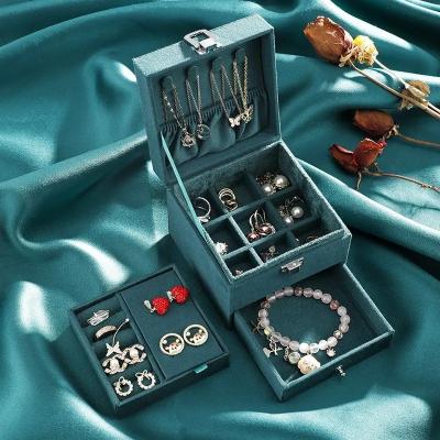 China Custom Eco-Friendly Logo Multi-Layer Convenient Travel Jewelry Box with Pendant Lock Rings Necklaces Earrings Jewelry Storage Case for sale