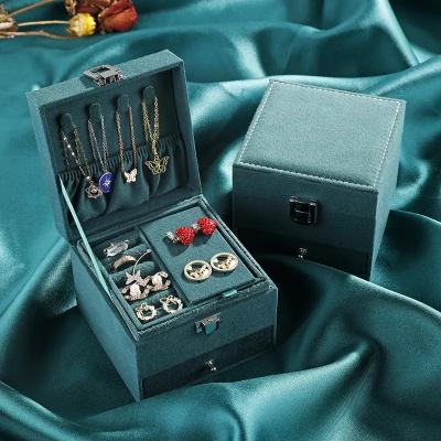 China Eco-Friendly Multi-Layer Convenient Drawer Travel Sensitive Jewelry Storage Case Ring With Lock Earrings Pendant Jewelry Box In Stock for sale