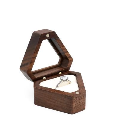 China Diamond Shape Proposal Wooden Ring Solid Wood Portable Pendant Box Pure Handmade Box Solid Jewelry Box for sale