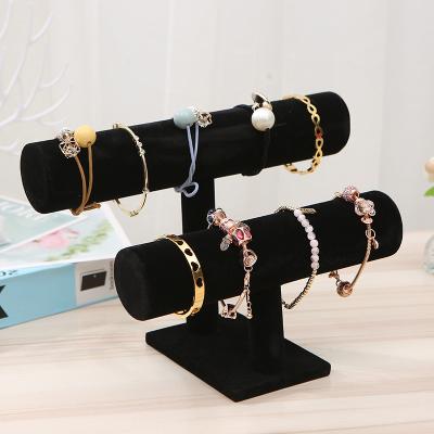 China Wholesale Eco-friendly Detachable Watch Display Stand 2 Tier Velvet T-bar Necklace Bracelet Bangle Pendant Stand for sale