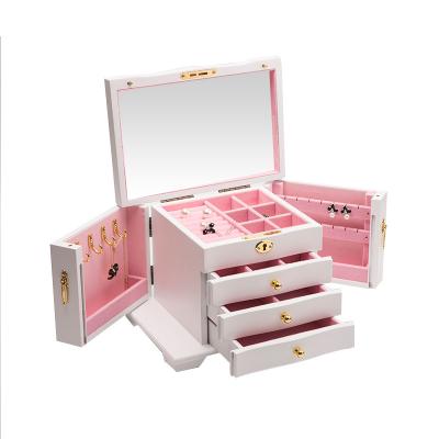 China Eco-friendly Luxury Large Storage Cabinet Wooden Jewelry Box With Drawer Necklace Ring Earring Makeup Organizer for sale